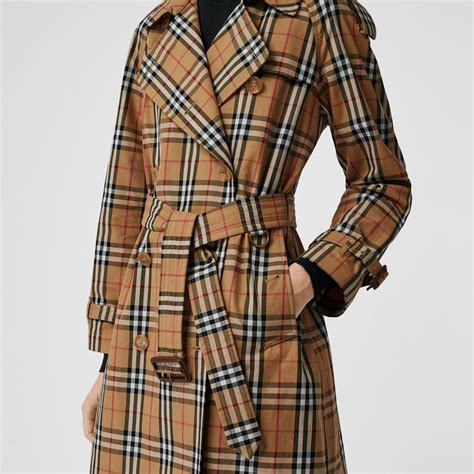 burberry check cotton trench coat